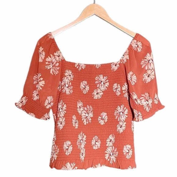 NWT Madewell Top Cottage Floral Puff Sleeve Smocked Blouse Rust Size Medium New - Picture 4 of 13